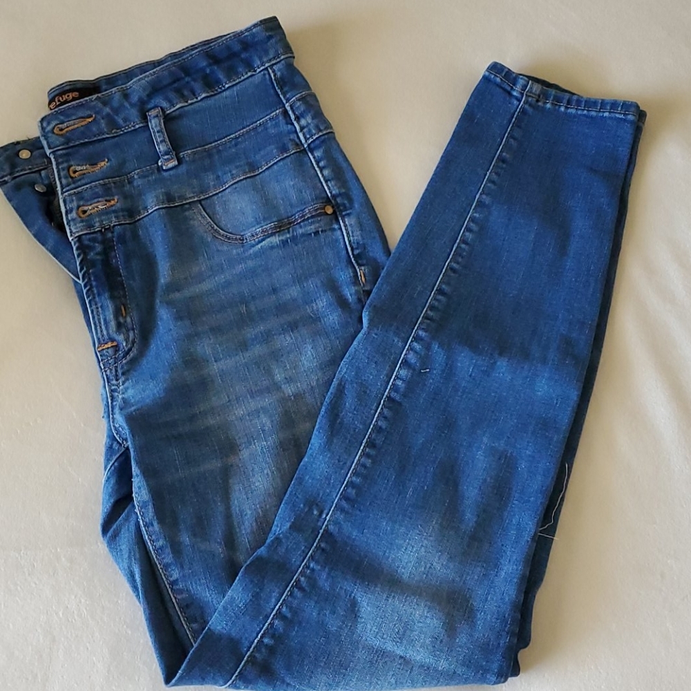 refuge 3 Button High Waist Skinny Jeans